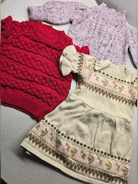 Janie and Jack Baby Girl Knit Set 3 Pc Sweaters Dress 12-18M
